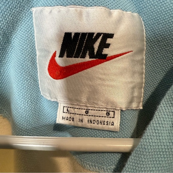Vintage Nike Mens Polo Shirt in Light Beige and blue Size Large 1/4 zip collared - Picture 5 of 11